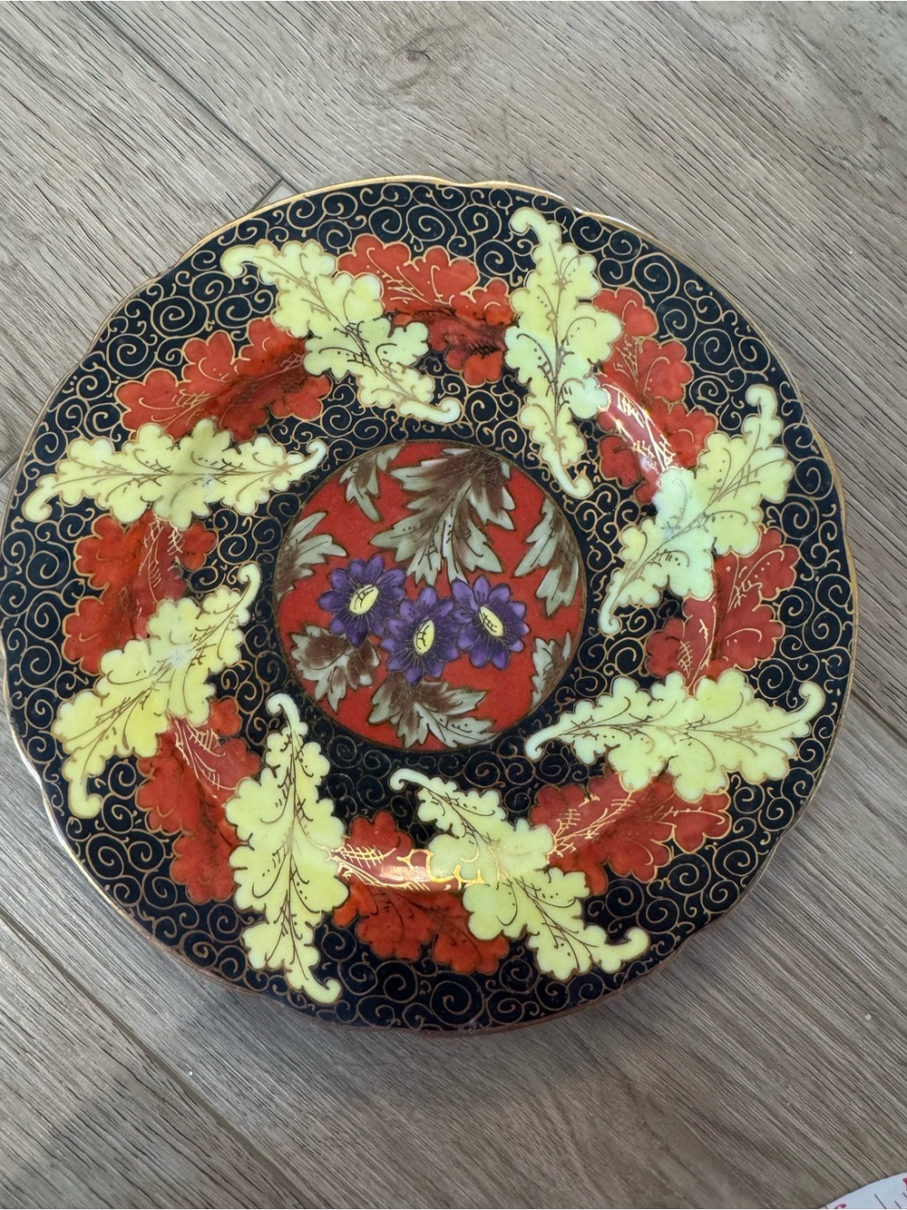 Vintage Nervi Decorative Plate Hand Painted Floral Design Rust Yellow Gold 8.5”